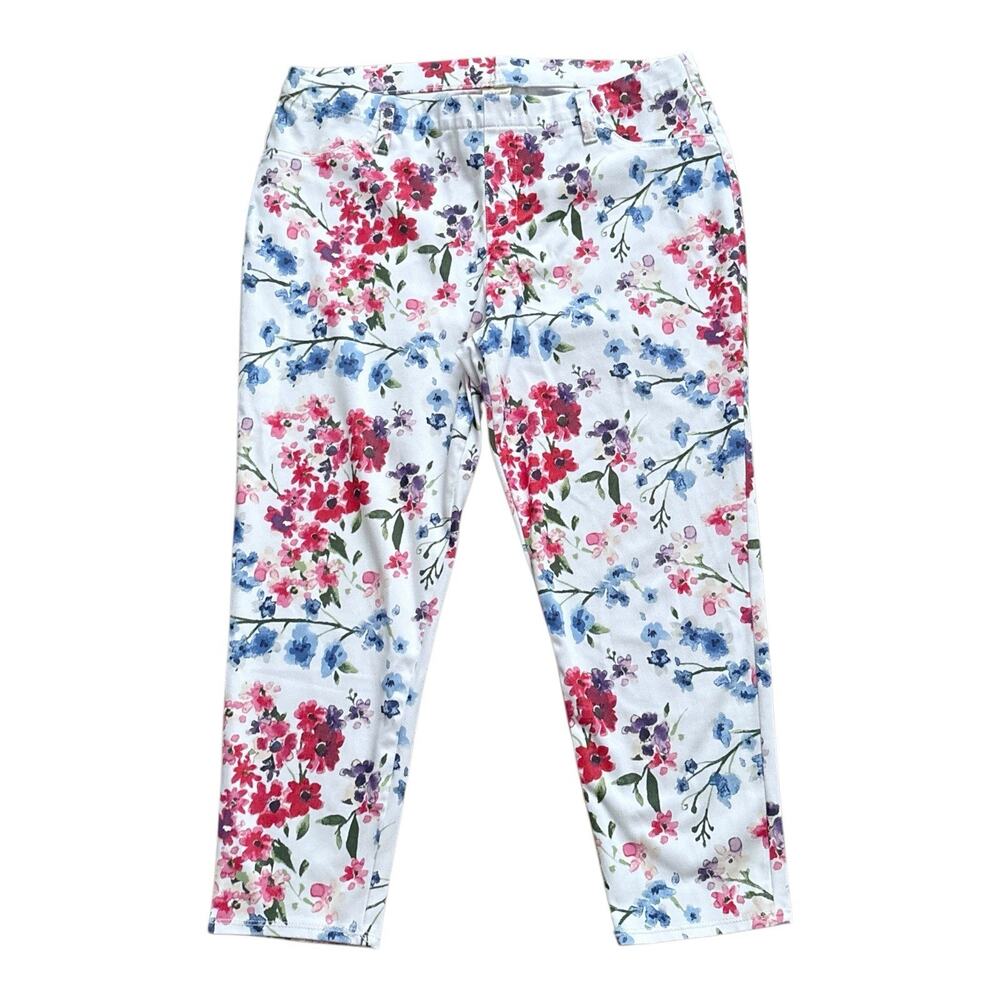 Faded Glory Capri Pants Womens Large 12-14 Floral White Stretch Skinny Jeggings